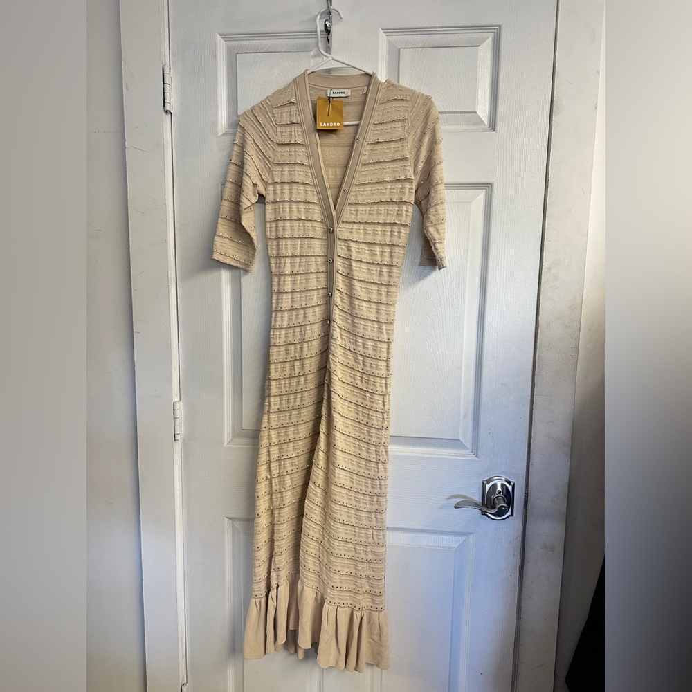 Charmante Tan and White Ruffled Tiered Sheath Dress - Picture 4 of 6
